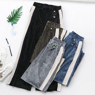Contrast Trim Corduroy Wide-leg Pants