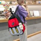 Printed Color Block Nylon Backpack / Bag Charm / Set