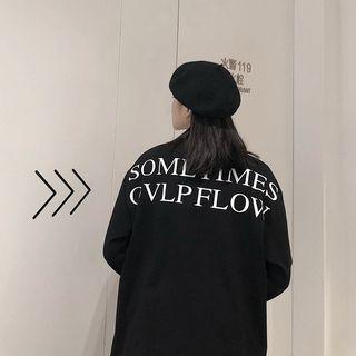 Lettering Mock-neck Long-sleeve Loose-fit Top