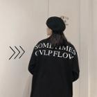 Lettering Mock-neck Long-sleeve Loose-fit Top