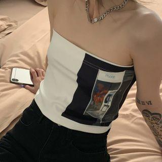 Printed Tube Top / Straight Leg Jeans