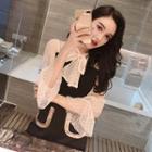 Mock Two Piece Long-sleeve A-line Dress Almond & Black - One Size