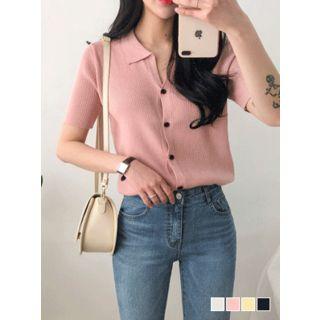 Open-placket Buttoned Knit Top