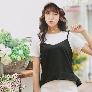 Flounced Mock Two-piece Short-sleeve T-shirt