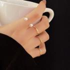 Set Of 4: Faux Pearl / Alloy Ring (various Designs) 5492401 - Gold - One Size