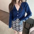 Cable Knit Cardigan Dark Blue - One Size