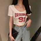 U-neck Printed Crop T-shirt