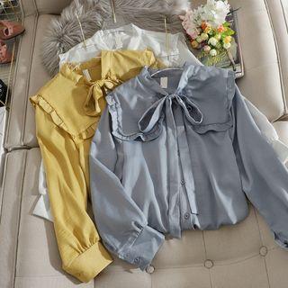 Ruffled Collard Tie-neck Blouse