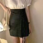 High-waist Lace-up Mini Straight-fit Skirt