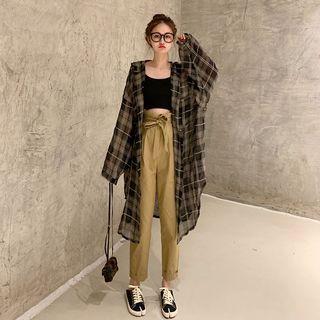 Plaid Long-sleeve Loose-fit Light Jacket / High-waist Pants