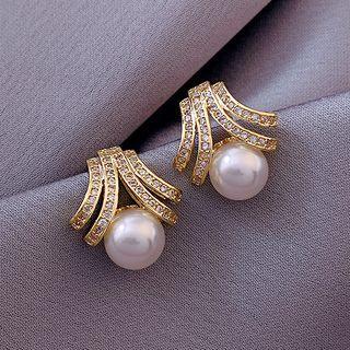 Rhinestone Faux Pearl Earring 1 Pair - Rhinestone Faux Pearl Earring - One Size