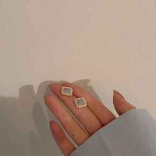 Faux Pearl Square Ear Stud / Clip On Earring