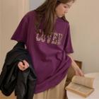 Lettering Short-sleeve T-shirt Purple - One Size