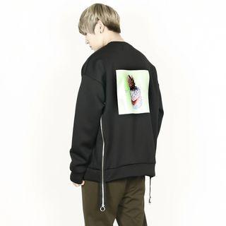 Zip-trim Printed-back T-shirt