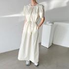 Drawstring-waist Shirred Dress