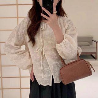 Embroidered Blouse Off-white - One Size