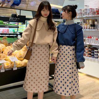 Mock Two Piece Pullover / Dotted A-line Midi Skirt