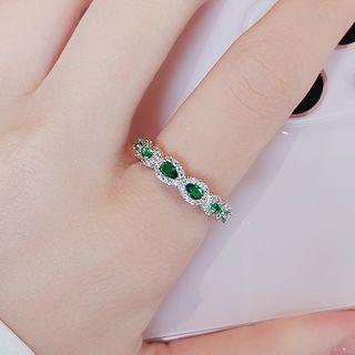 Faux Crystal Alloy Open Ring Ly2648 - Ring - Green & Silver - One Size