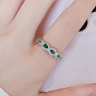 Faux Crystal Alloy Open Ring Ly2648 - Ring - Green & Silver - One Size