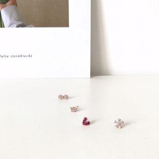 Set Of 4: Rhinestone Stud Earring Set Of 4 - Stud Of Earring - Rose Gold - One Size