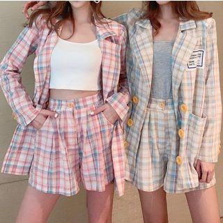 Plaid Loose-fit Blazer / High-waist Wide-leg Shorts