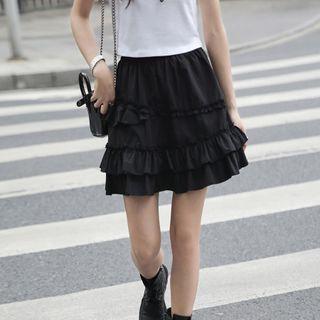 Ruffle Trim A-line Skirt Black - One Size
