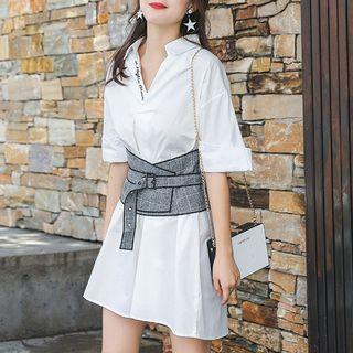 3/4-sleeve Tie Waist Mini A-line Dress