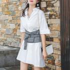 3/4-sleeve Tie Waist Mini A-line Dress