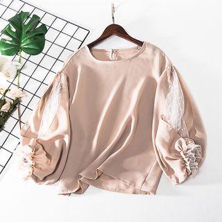 Sheer Panel Blouse Beige - L