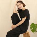 Round-neck Flutter-sleeve Jumpsuit With Sash