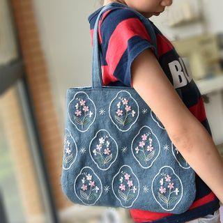 Embroidered Flower Tote Bag Diy Embroidery Kit