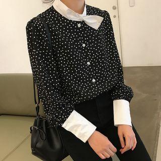 Mock Neck Polka Dot Shirt Black - One Size