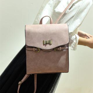 Faux-leather Bow-accent Belted Backpack