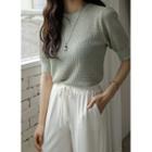 Puff-sleeve Metallic Knit Top