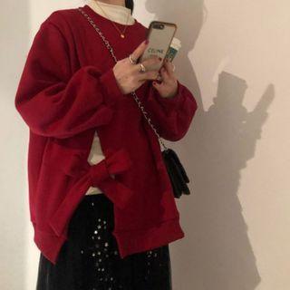 Bow Slit Sweatshirt Wine Red - One Size
