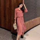 Long-sleeve Flared Midi Shirt Dress