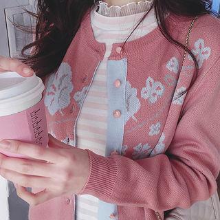 Round-neck Floral Cardigan