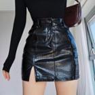 High-waist Faux Shearling Split A-line Mini Skirt