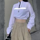 Reflective Stand Collar Cropped Top
