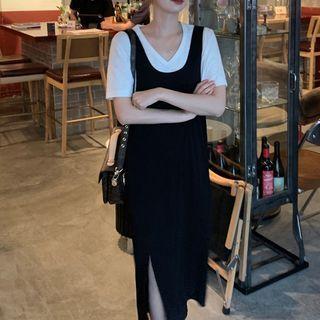 Short-sleeve Plain T-shirt / Sleeveless Midi Dress / Set