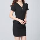 Half Zip Short-sleeve Peplum Dress