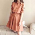Belted Cold-shoulder A-line Shirt Dress
