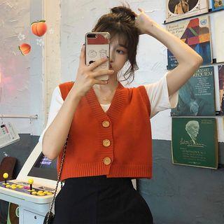 Sleeveless Plain Cropped Knit Vest