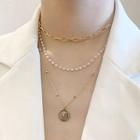 Faux Pearl Coin Layered Necklace As Shown In Figure - One Size