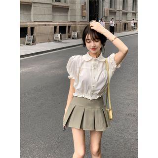 Short-sleeve Ruffle Trim Blouse / Mini Skirt