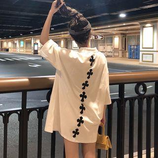 Elbow-sleeve Oversized Mini Polo Shirtdress