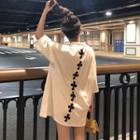 Elbow-sleeve Oversized Mini Polo Shirtdress