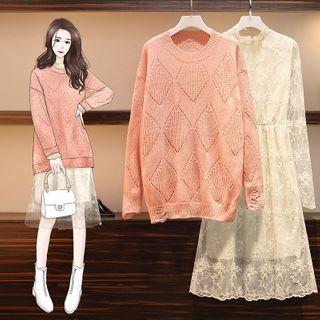 Sweater / Long-sleeve Lace Midi A-line Dress / Set