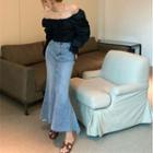Off-shoulder Blouse / Denim Midi Mermaid Skirt