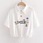 Lettering Print Cropped Polo Shirt